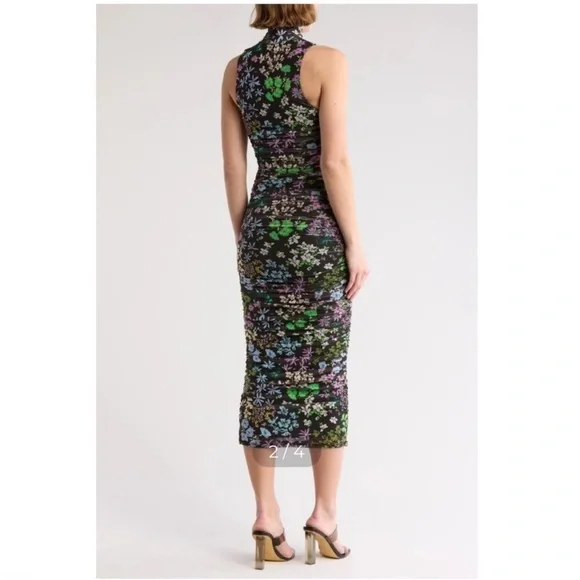AFRM Los Angeles Sonia Ruched Floral Dress | Black | Small - Picture 2 of 6